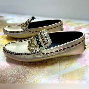 Tod’s metallic gold leather loafers 8.5